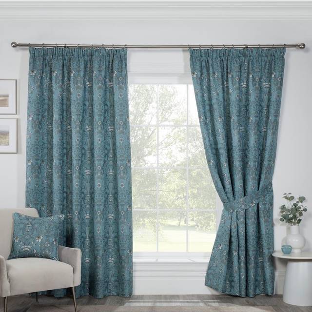 Sundour Kyoto Jacquard Pair of Pencil Pleat Curtains - Blue
