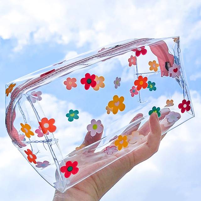 SHEIN 1/2pcs Clear Floral Pattern Pencil Cases, Simple & Fashion, Suitable For Summer