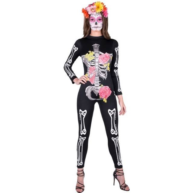 Women's Day of the Dead Second Skin Costume - Black&#47;Pink&#47;White (M)