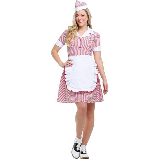 Plus Size Car Hop Costume for Women 1X 2X | 50s Costume - Red&#47;White (4X)