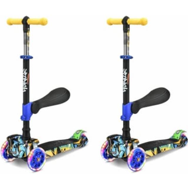 6 Wheeled Scooter for Kids - Stand & Cruise Child/Toddlers Toy Folding Kick Scooters w/Adjustable Height, Anti-Slip Deck, Flashing Wheel Lights, for B