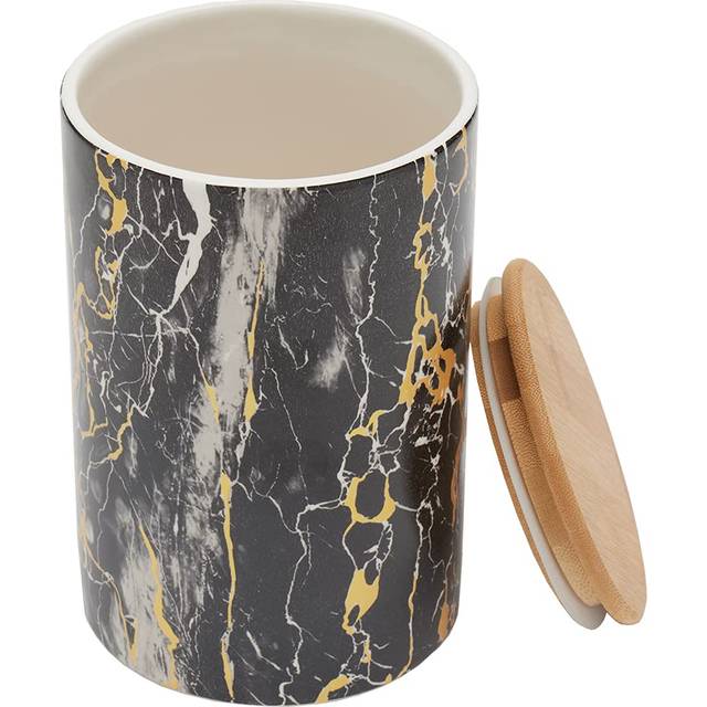 Large Marble Design Kitchen Canister (Black/Gold)  By Home Basics | Modern Canister Sets For Kitchen Counter | With Bamboo Lid | Perfect For Storing D