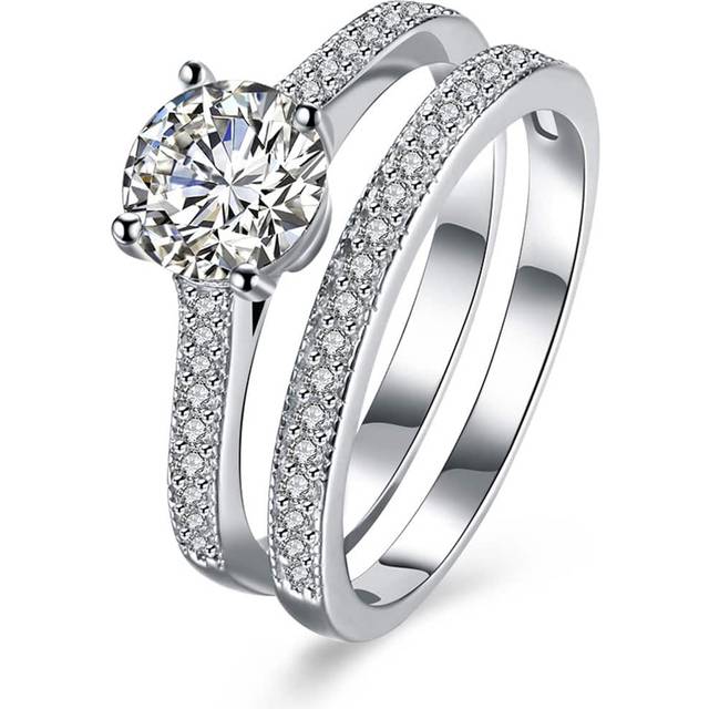 SHEIN Cubic Zirconia Decor Silver Wedding Band Engagement Bridal Jewelry