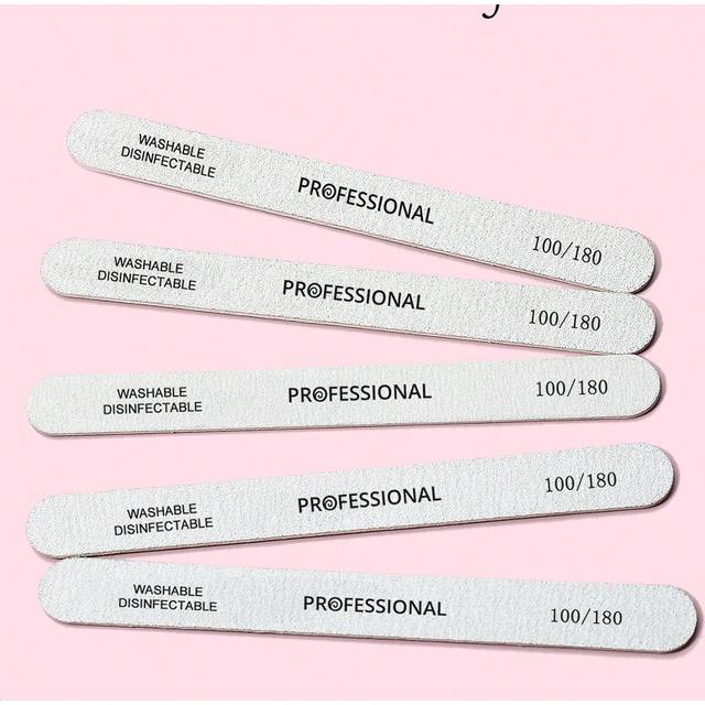 SHEIN 5Pcs Wood Nail Files 100/180 Grit Double Sided Emery Board Washable Emery Boards Reusable Nail Buffers Manicure Tools For Natural Nails Home And Salon