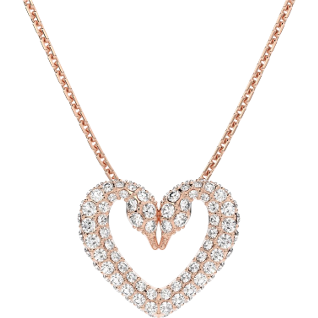 Una pendant, Heart, Medium, White, Rose gold-tone plated