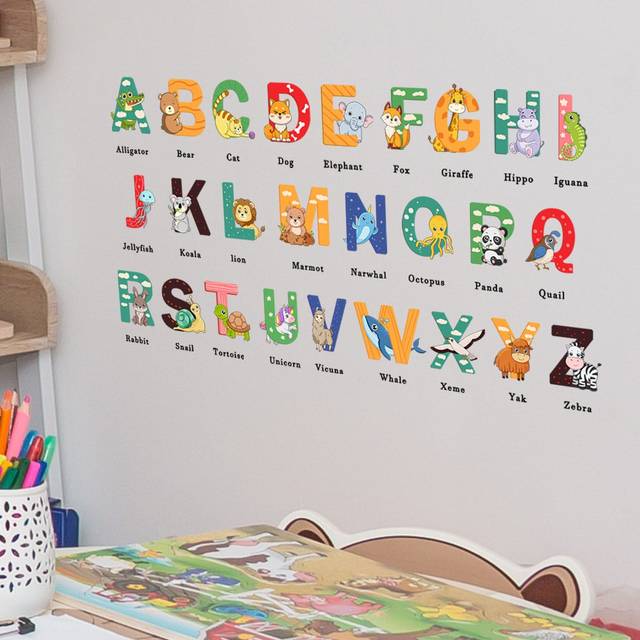 SHEIN 1pc Colorful English Letter & Animal Wall Sticker For Bedroom And Living Room Decoration,Stickers,Wall Decal,Vinly Decal For Home Decorations,Spring D