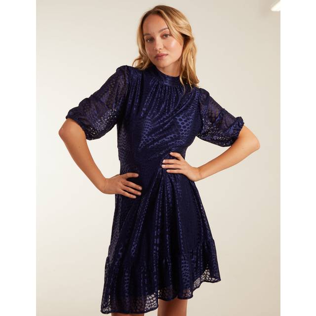 Blue Vanilla Womens Mesh High Neck Tier Dress - Navy - Size 10 UK