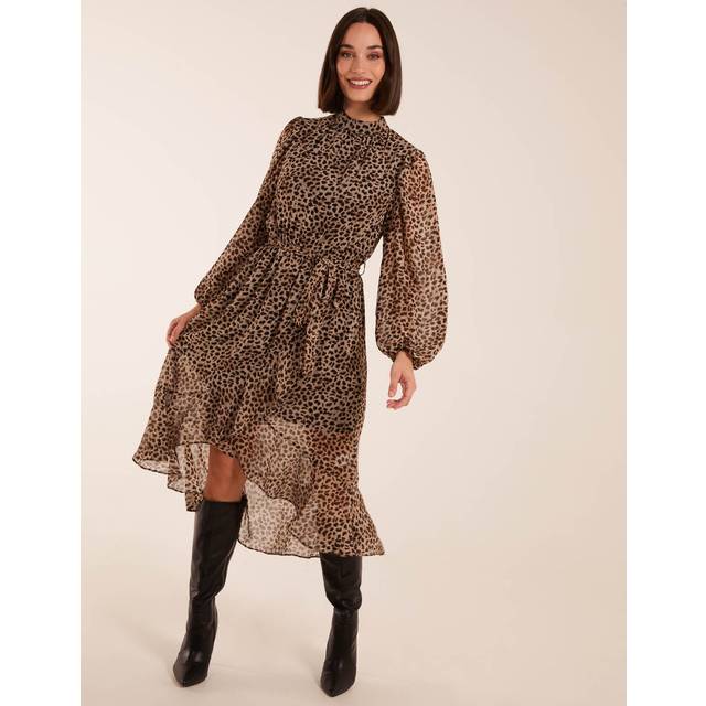 Blue Vanilla High Neck Wrap Midi Dress In Tan - 8