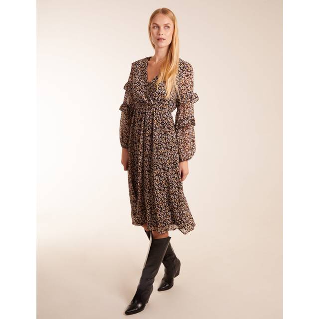 Blue Vanilla Womens V Neck Frill Sleeve Wrap Midi Dress - Animal - Size 8 UK