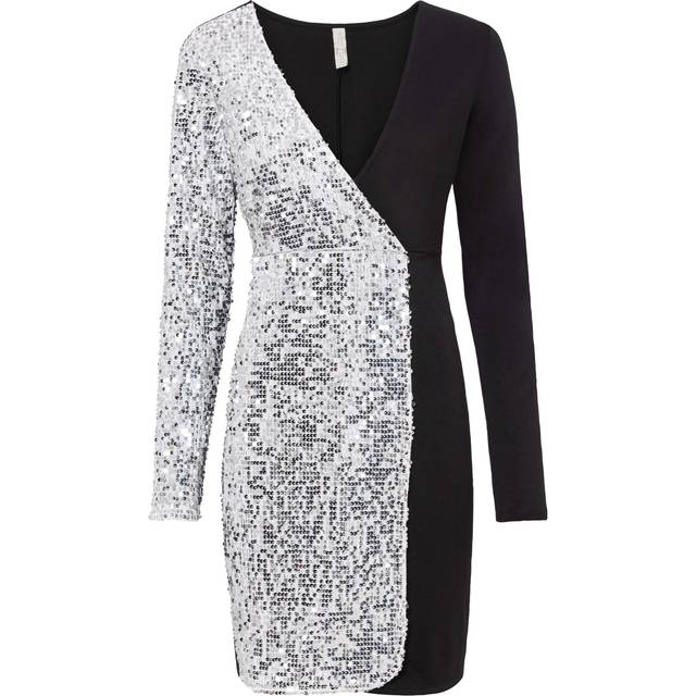 bonprix Two Tone Sequin Dress - Black/white
