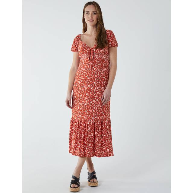 Blue Vanilla Womens Shirred Sweetheart Midi Dress - Orange - Size 10 UK