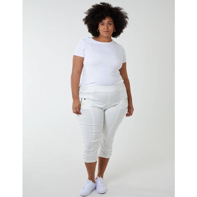 Blue Vanilla Womens Curve Elasticated Waist Zip Detail Crop Trousers - White - Size 26 UK