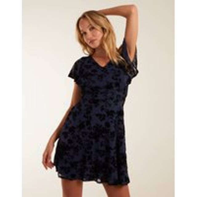 Blue Vanilla Womens Flocked Floral Dress - Navy - Size 12 UK
