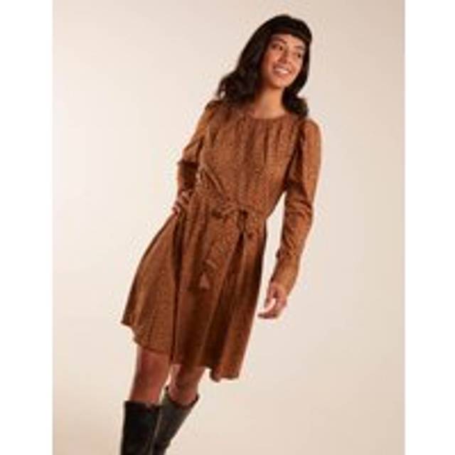 Blue Vanilla Womens Leopard Print Round Neck Skater Mini Dress - Camel - Size 12 UK