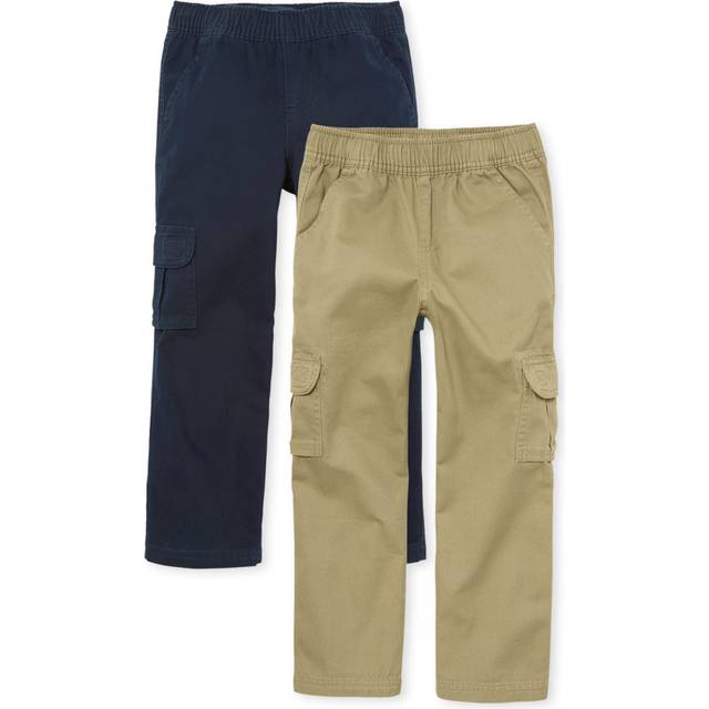 The Children's Place Boys Pull on Cargo Pants Flax/New Navy 2 Pack 12