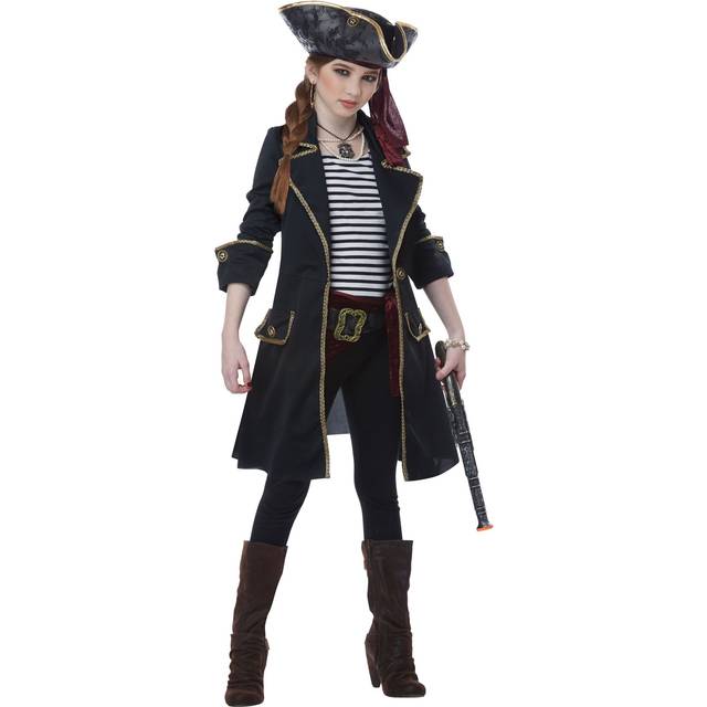 High Seas Captain Costume for Girls | Pirate Costumes - Black&#47;Green&#47;Red (M)