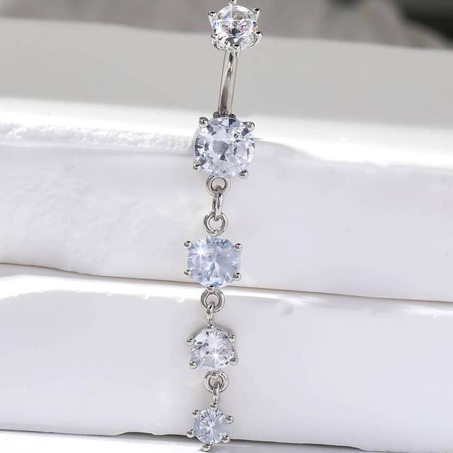 Cubic Zirconia Dekor Navel Belly Ring - Silver (En-Storlek)