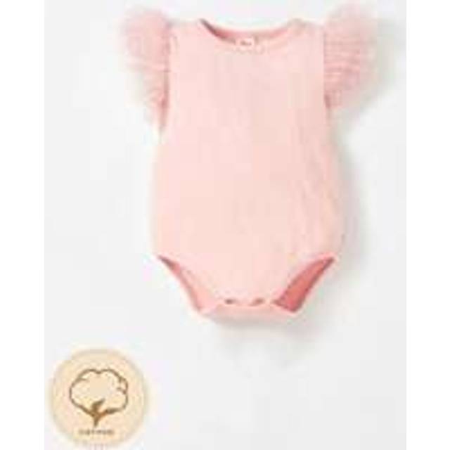 Bebis Flicka Kontrast Nät Kant med Volanger Kroppsuits - Babyrosa (6-9M,9-12M,12-18M,18-24M,2-3Y,0-1M,1-3M,3-6M)