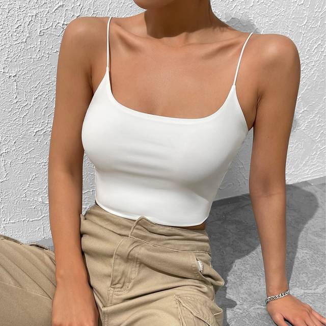 SHEIN Summer Solid Crop Casual Cami Top