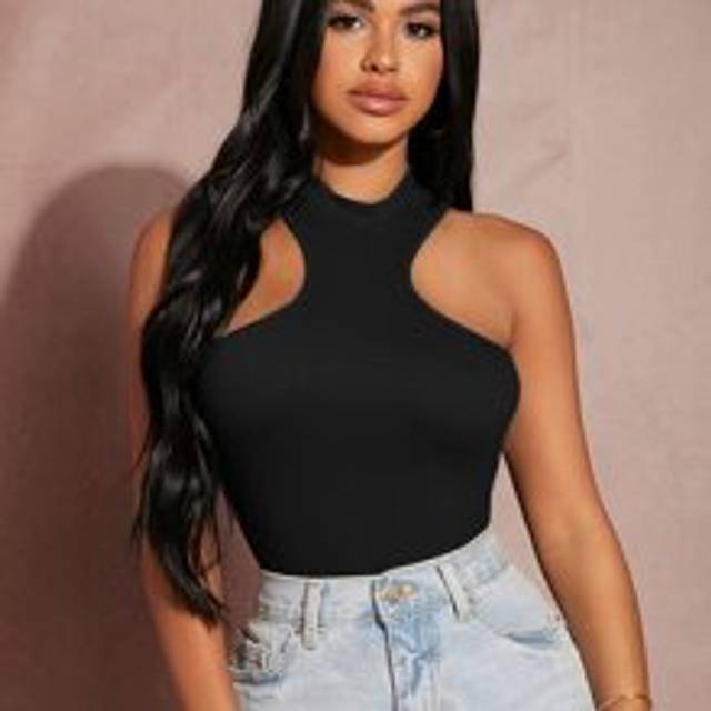 Radiana Mock Neck Rib-knit Tank Top