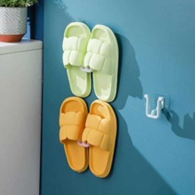 SHEIN 2pcs/set Plastic Wall Mounted Shoe Storage Rack, Minimalist Punch Free Shoe Rack For Bathroom