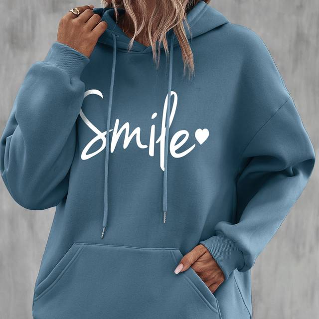 EMERY ROSE Heart & Letter Graphic Drawstring Hoodie,Long Sleeve Tops