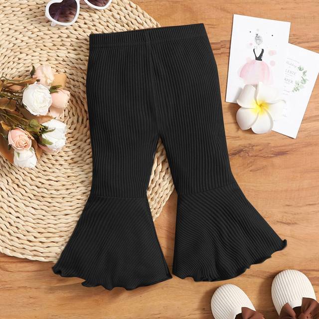 SHEIN Baby Lettuce Trim Flare Leg Trousers