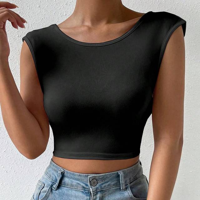 SHEIN Solid Tie Backless Crop Tank Top