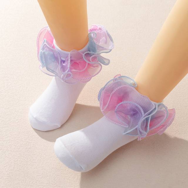 SHEIN 1 Pair Baby/Toddler Girls&#39; Socks With Big Lace Ruffle, Elegant Princess Dance Socks