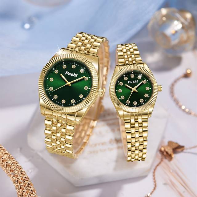 Poshi 2pcs Stainless Steel Strap Couple Quartz Watches With Rhinestone Markings, Casual Style