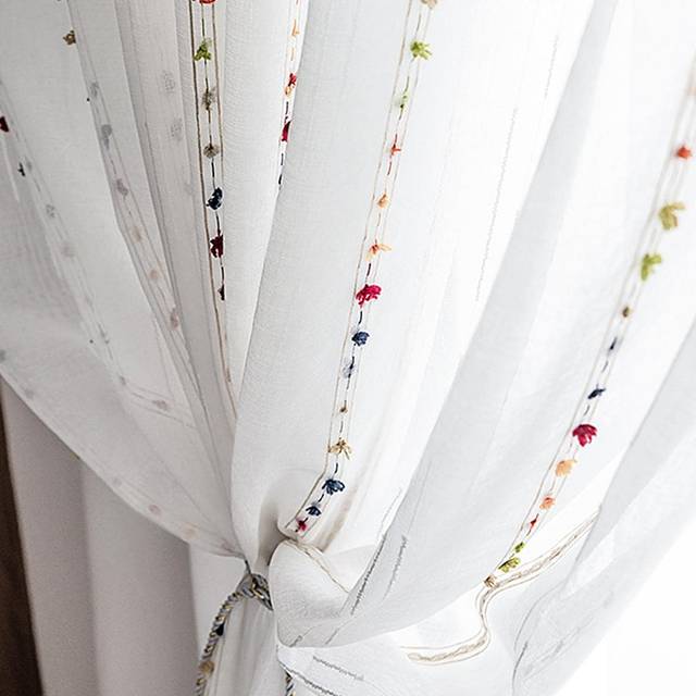 SHEIN 1pc Colorful Vertical Stripe Polyester Fiber Sheer Curtain, Nordic Minimalist Style, Suitable For Living Room, Bedroom And Window/Door Decoration