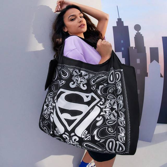 Superman Print Trendig svart tygväska (En-Storlek)