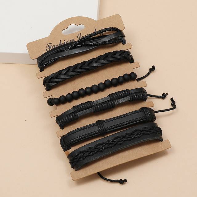 SHEIN Fashionable and Popular 6pcs Men Braided Bracelet PU for Vacation and for a Stylish Look