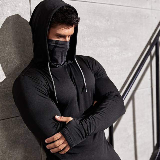 Manfinity Manfinity Fitness Boyfriend Style Men Casual Plain Long Sleeve Drawstring Hooded Sports Sweatshirt Thumb Holes Hoodie Back To School Basketball Boyfri