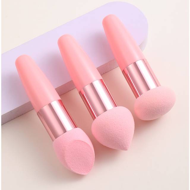 SHEIN 3Pcs Makeup Sponge Facial Foundation Sponge Professional Makeup Blending Sponge With Handle Beauty Sponge Blender Dry & Wet Use Makeup Sponges For Fou
