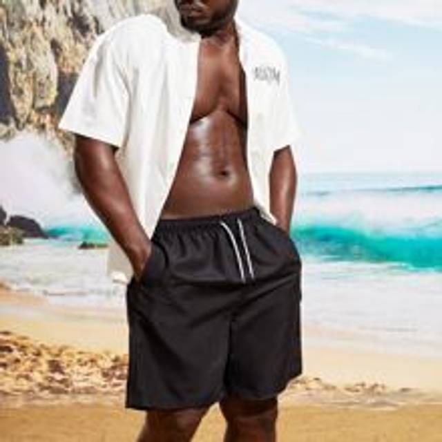 Manfinity Men Slant Pockets Drawstring Waist Swim Trunks Basic Plain Pool Shorts For Vacation