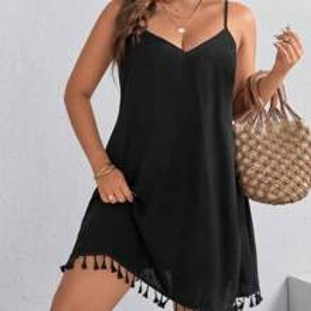 SHEIN Plus Size Boho Tassel Trim Cami Dress, For Summer,Beach Dress Sundress,Holiday Outfits