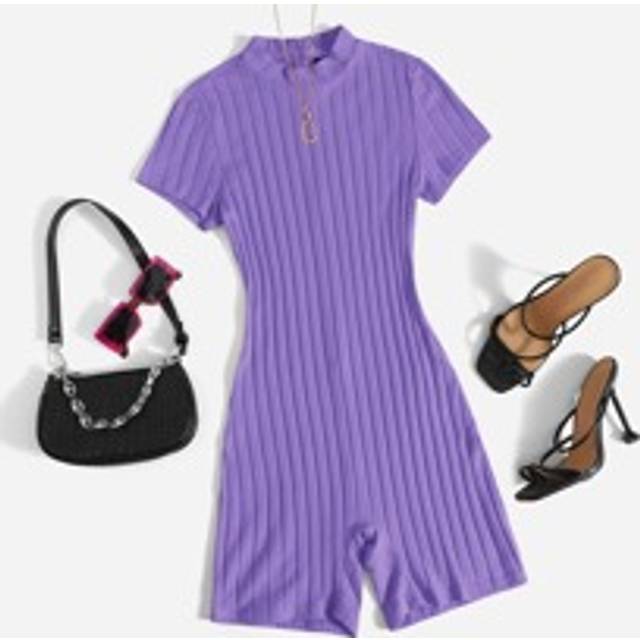 SHEIN Mock Neck Rib-knit Unitard Romper