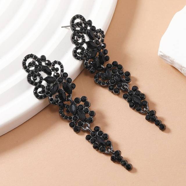 SHEIN 1pair Vintage Water Drop Rhinestone & Black Alloy Dramatic Earrings For Wedding, Party, Prom