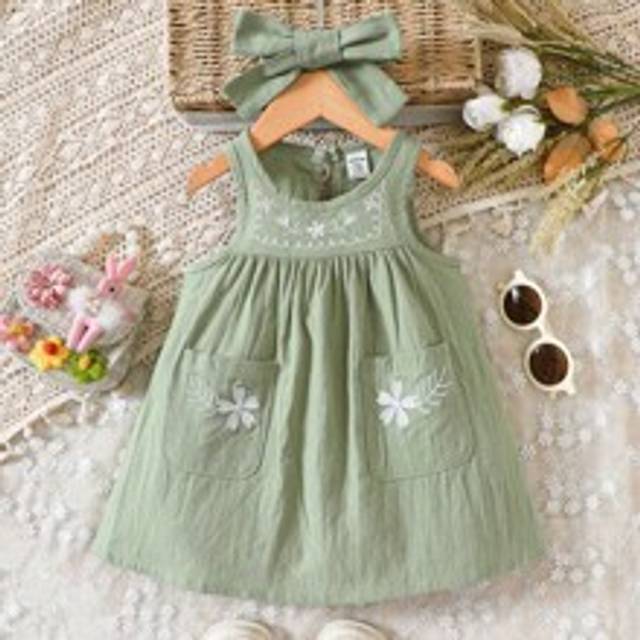 SHEIN Baby Girl Floral Embroidery Dual Pocket Dress