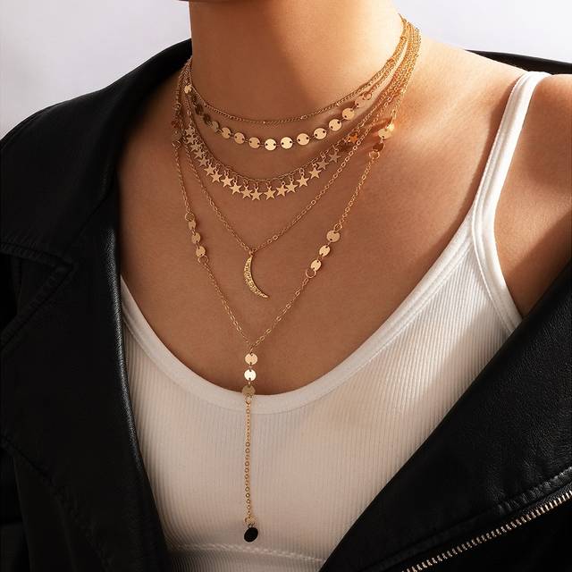 imoli Moon & Disc Charm Layered Necklace