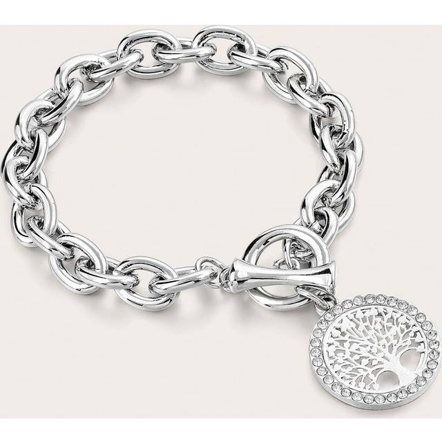 SHEIN Tree Detail Rhinestone Round Charm OT Buckle Bracelet
