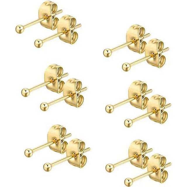PMKMKM 12pcs 2mm/3mm/4mm/5mm/6mm Golden Or Silver Butterfly Clasp Steel Ball Stud Earrings, 316l Stainless Steel Hypoallergenic Earrings, Unisex Ear Bone Stu