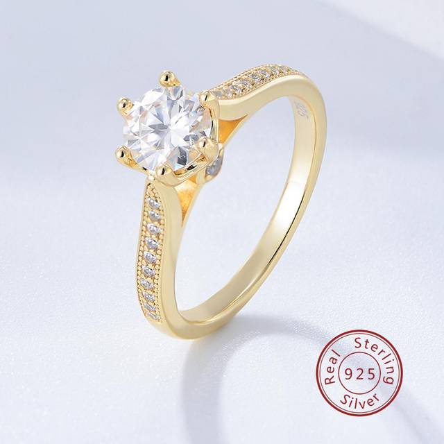SHEIN Cubic Zirconia Decor Sterling Silver Ring Wedding Engagement Bridal Jewelry