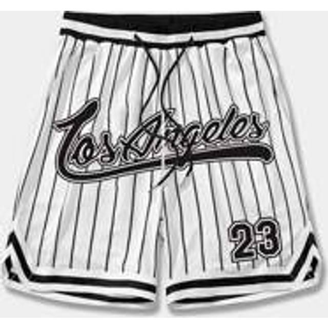 ROMWE MEN Men Striped & Letter Graphic Striped Drawstring Waist Mesh Basketball Shorts