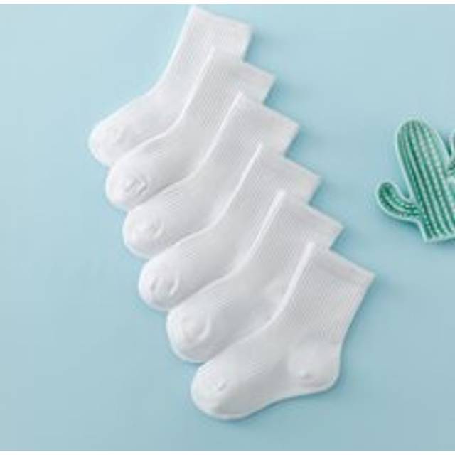 SHEIN 6pairs Children&#39;s White Mid-Calf Athletic Socks, Simple Design, Suitable For Outdoor Activities In Spring And Autumn
