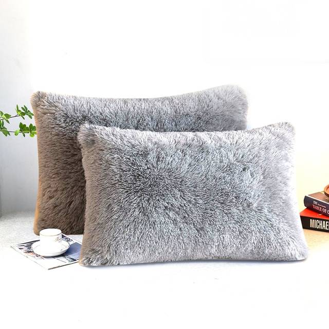 SHEIN 1pair Plain Plush Pillowcase Without Filler