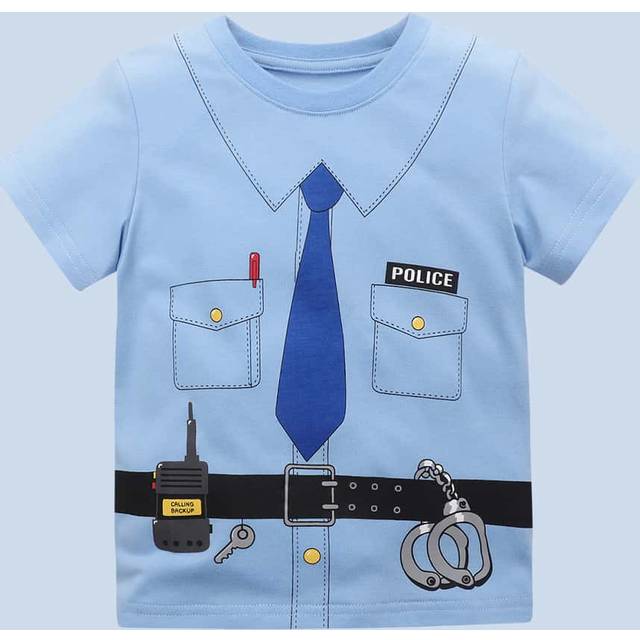 Ung pojke Casual bomull tecknad polisuniformtryck kortärmade t-shirts, mode utomhuskläder för vår och sommar - Babyblå (6Y,7Y,8Y,3Y,4Y,5Y)