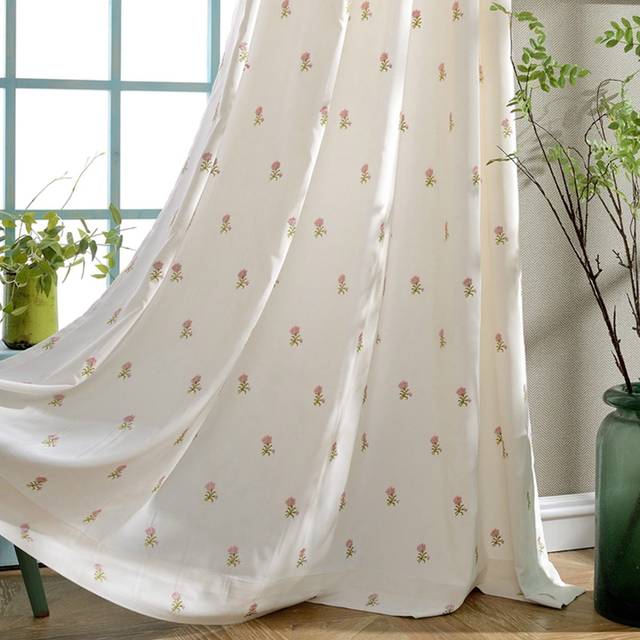 SHEIN 1pc Semi-Blackout Embroidery Polyester Floral Curtain, Suitable For Living Room Home Decoration