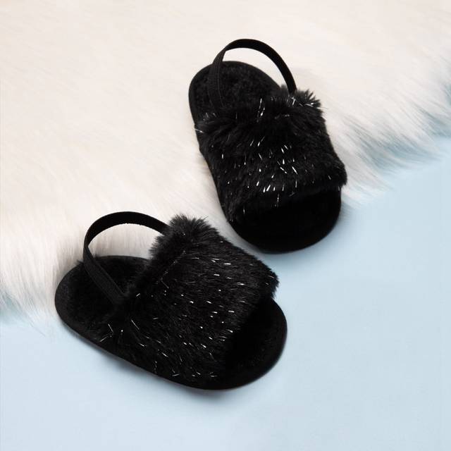 SHEIN Fashionable Toddler Girls Black Flat Sandals